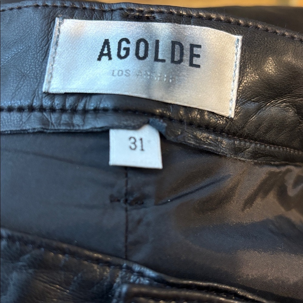 AGOLDE ‘90s Pinch Waist Recycled Leather Black High Waist Pants, Size 31 - Picture 8 of 10